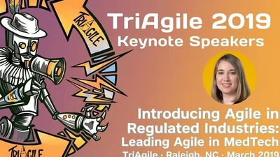 Angela Johnson presenting on agile in medtech at TriAgile, Raleigh NC, March 2019