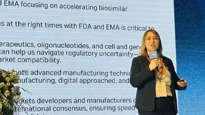 Angela Johnson delivering the global pharmaceutical regulatory keynote at the Cytiva China Set Sail Initiative, April 2025